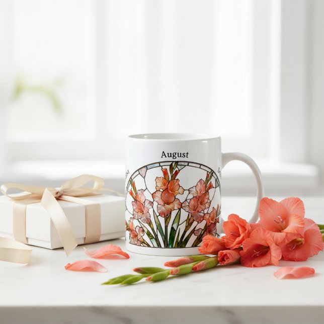 Caneca De Café Stained Glass Birth Flower August Gladiolus Name (Criador carregado)