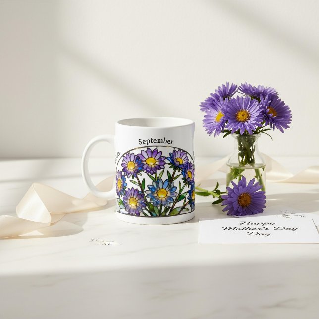 Caneca De Café Stained Glass Birth Flower September Aster Name (Criador carregado)
