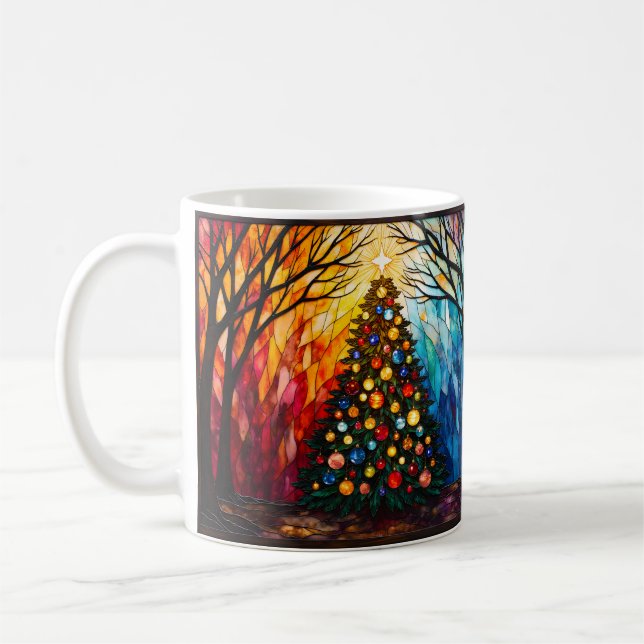 Caneca De Café Stained Glass Christmas Tree Merry Christmas (Esquerda)