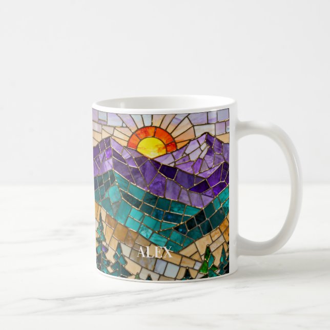 Caneca De Café Stained Glass Mountain Sunrise Mug - Nature Art Co (Direita)