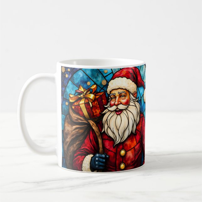 Caneca De Café Stained Glass Style Santa Claus Merry Christmas (Esquerda)