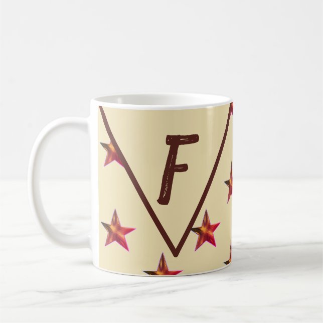 Caneca De Café Star Monograma Vermelho Tan Keepsasaame Primeira F (Esquerda)