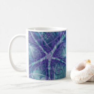 Caneca De Café Starburst   Arte Fractal Roxa e Verde