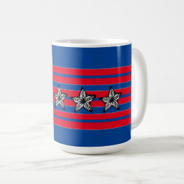 Caneca De Café Starfish Azul Branco Vermelho em Stripes Patriótic