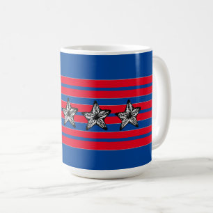 Caneca De Café Starfish Azul Branco Vermelho em Stripes Patriótic