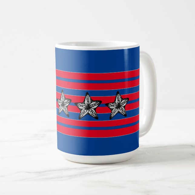 Caneca De Café Starfish Azul Branco Vermelho em Stripes Patriótic (Frente Esquerda)