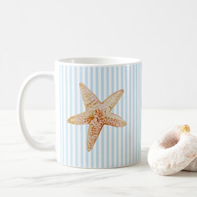 Caneca De Café Starfish Painting Blue Stripe Art Mug (Com Donut)