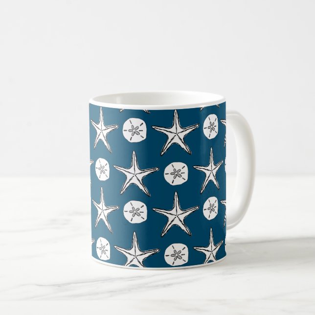 Caneca De Café Starfish Sand Dollar Sketch Patterch Café Mug (Frente Esquerda)
