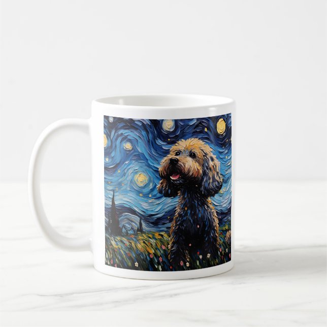 Caneca De Café Starry Canine Elegance - Herança de Van Gogh em Wa (Esquerda)