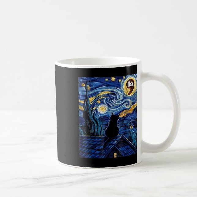 Caneca De Café Starry Night Black Cat Comma La Kamala Harris (Direita)