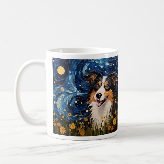 Caneca De Café Starry Night Canine Dreamscape - Van Gogh Inspirou (Esquerda)