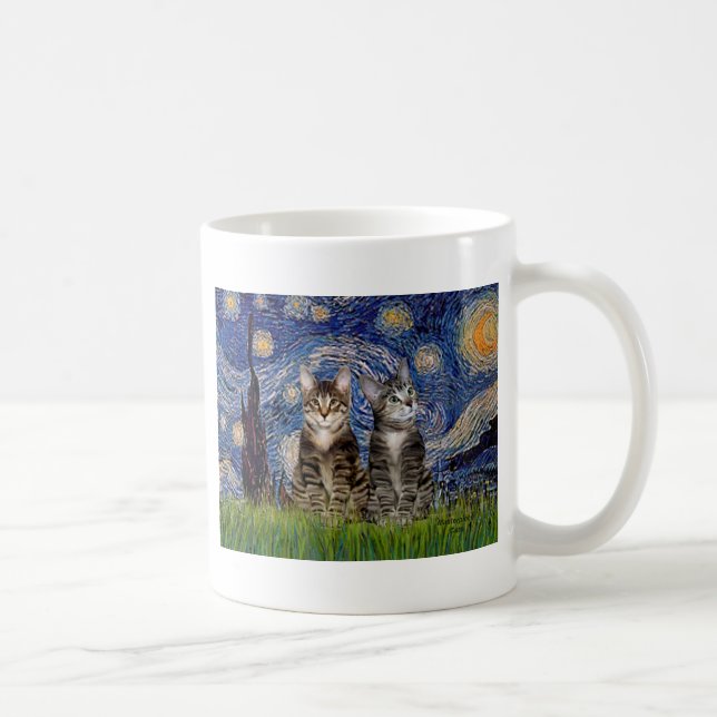 Caneca De Café Starry Night - Dois Gatos De Tigre Para Comprimido (Direita)