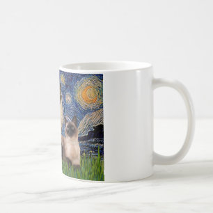 Caneca De Café Starry Night - Dois Gatos Siameses (Choc Pt)