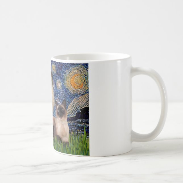 Caneca De Café Starry Night - Dois Gatos Siameses (Choc Pt) (Direita)