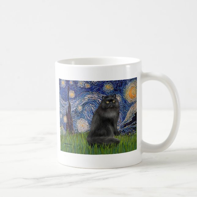 Caneca De Café Starry Night - Gato Persa Negro (Direita)