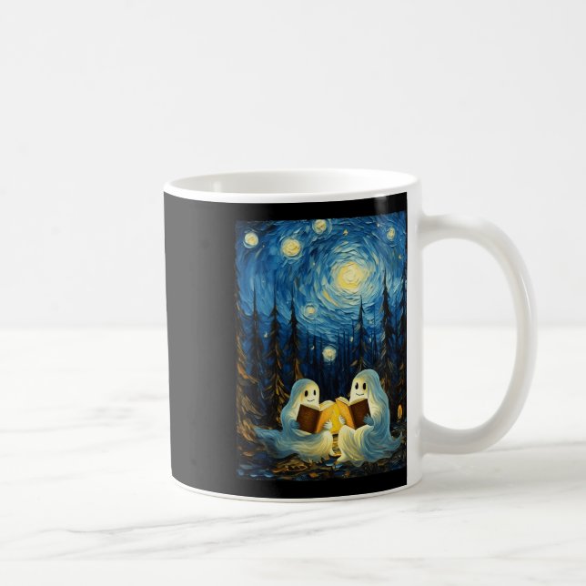 Caneca De Café Starry Night Ghost Book Lendo Campanha (Direita)