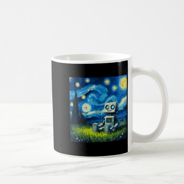 Caneca De Café Starry Night Robot Funny Painting Art Meme Kids Me (Direita)