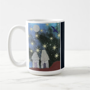 Caneca De Café Starry Night Sky com Casas Pequenas e Lua Cheia