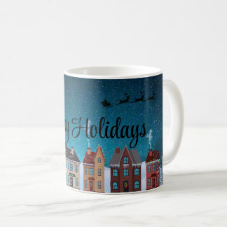 Caneca De Café Starry Night with Santa Claus and Houses