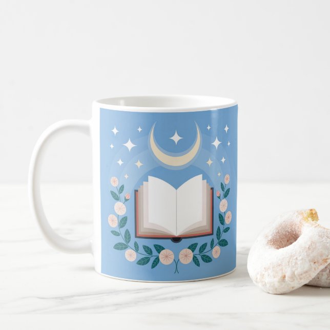 Caneca De Café Starry Sky Moon Flowers Book Lover Classic Mug (Com Donut)