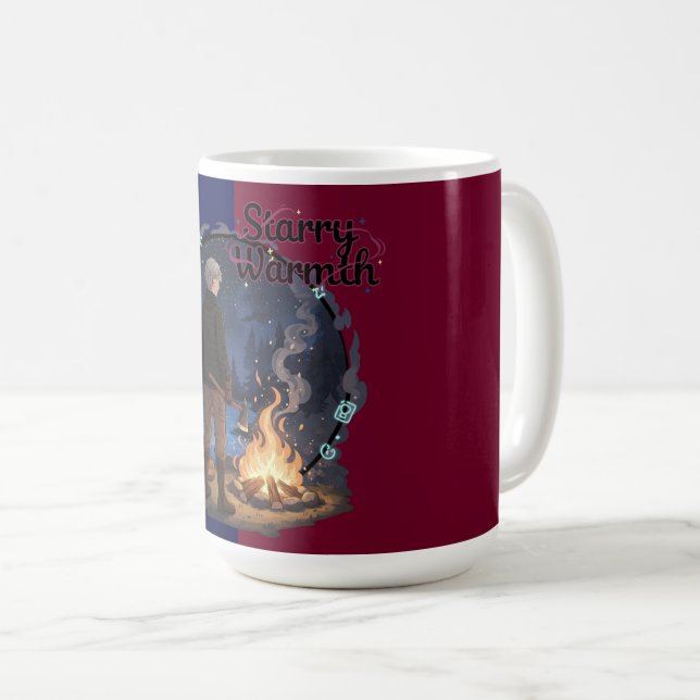 Caneca De Café Starry Warmth - Lumberjack Anime Boy by Campfire (Frente Esquerda)