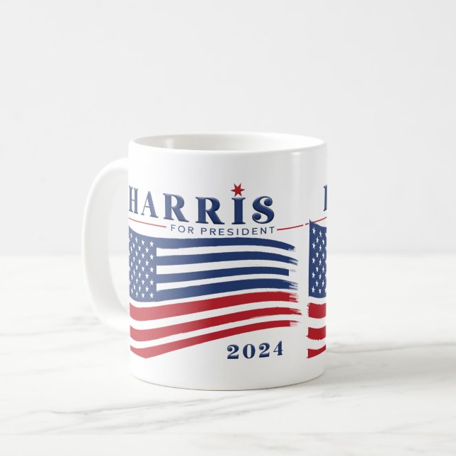 Caneca De Café Stars and Stripes Kamala Harris para o Presidente  (Frente Esquerda)