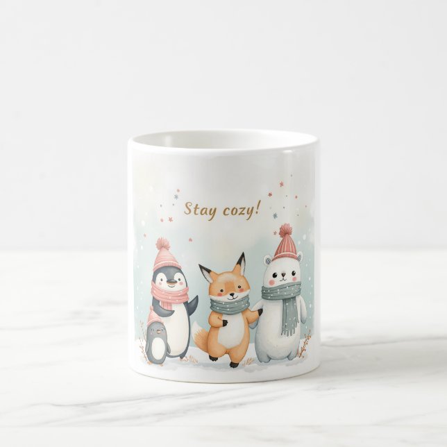 Caneca De Café Stay Cozy Winter Animals Mug – Penguin, Fox, Polar (Centro)