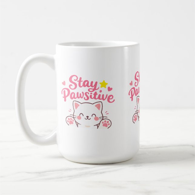 Caneca De Café Stay Pawsitive – Cute Cat Motivational Quote Desig (Esquerda)
