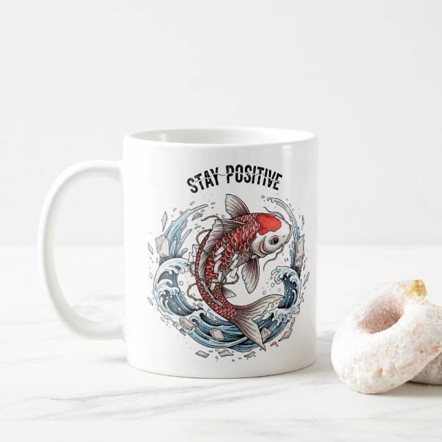 Caneca De Café Stay Positive - Japanese Koi Fish (Com Donut)