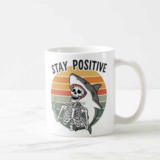 Caneca De Café Stay Positive Skeleton Shark Sunset (Direita)
