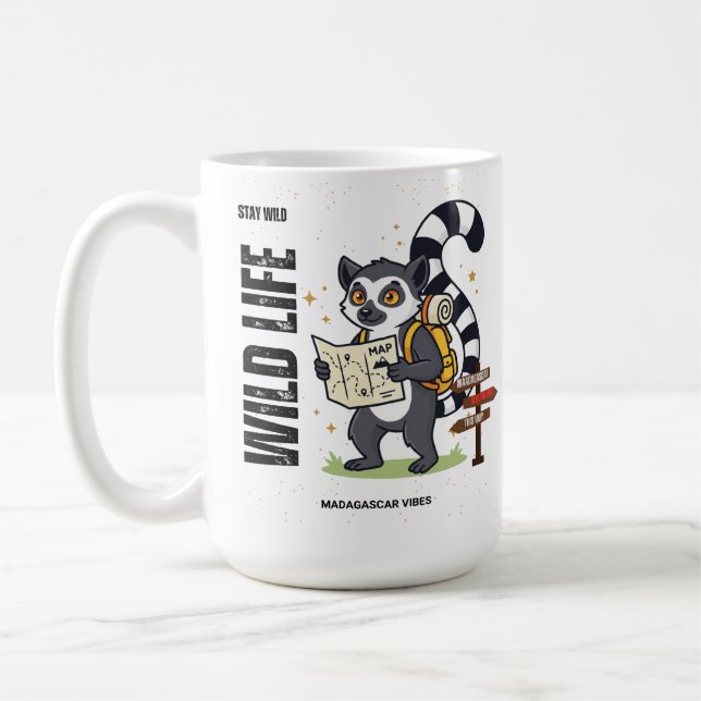 Caneca De Café Stay Wild Lemur Life - Madagascar Vibes Cute lemur (Esquerda)