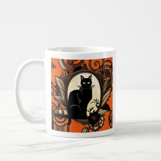Caneca De Café Steampunk Black Cat Halloween (Esquerda)