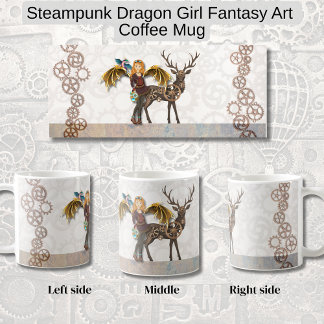 Caneca De Café Steampunk Dragon Girl Fantasy Art 