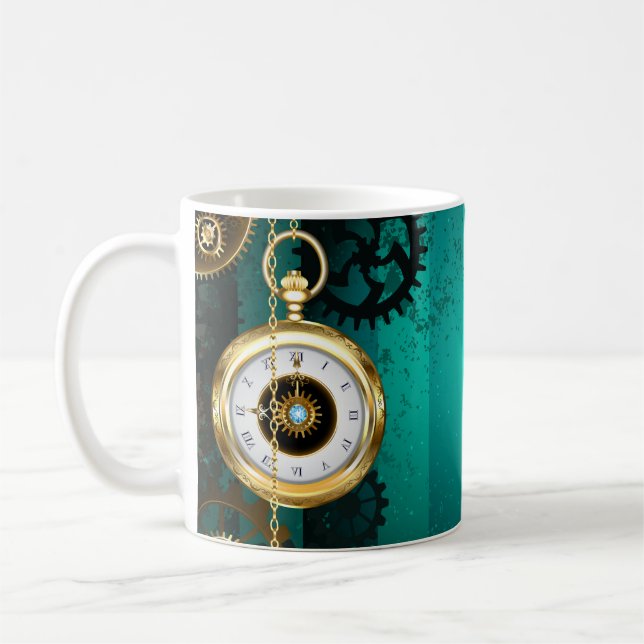 Caneca De Café Steampunk Jewelry Watch em um fundo verde (Esquerda)