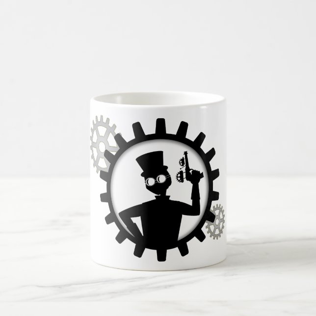 Caneca De Café Steampunk Man Segurando Uma Arma Em Gear (Centro)