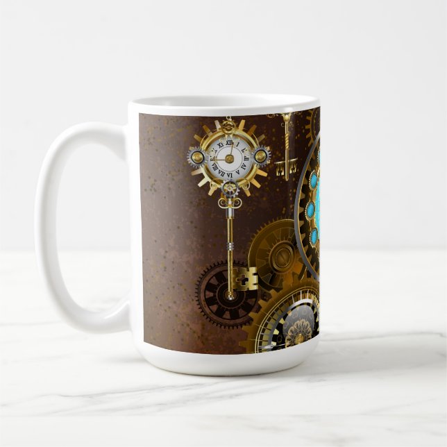 Caneca De Café Steampunk Rusty Background with Turquoise Lenses (Esquerda)