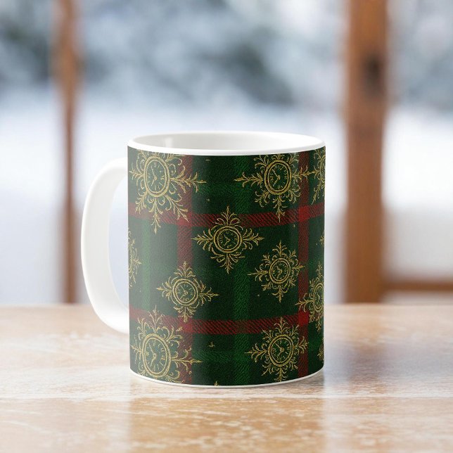 Caneca De Café Steampunk Snowflake Red and Green Tartan (Criador carregado)