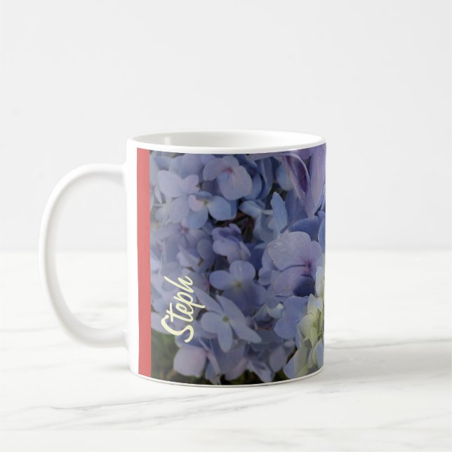 Caneca De Café Steph Hydrangeas Mug #2 com Nome Personalizável (Esquerda)