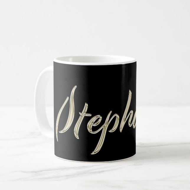 Caneca De Café Stephanie white gold Handwriting Tasse Kaffeetasse (Frente Esquerda)