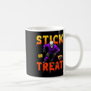 Caneca De Café Stick Or Treat Halloween Hóquei Jogador Esqueleto