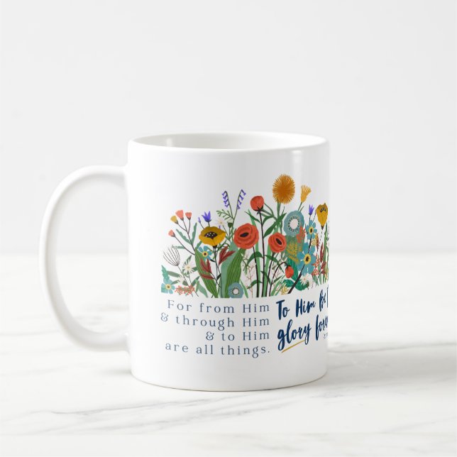 Caneca De Café Stoa Floral Romans 11:36 (Esquerda)