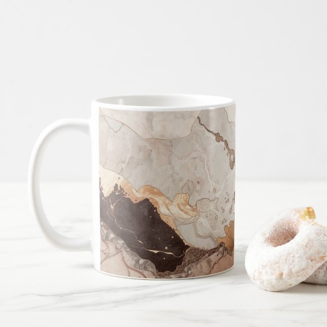 Caneca De Café Stone Marble Print Beige and White (Com Donut)