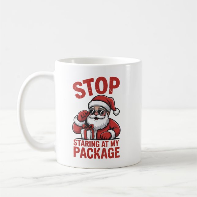 Caneca De Café Stop Staring At My Package Snarky Christmas Santa (Esquerda)