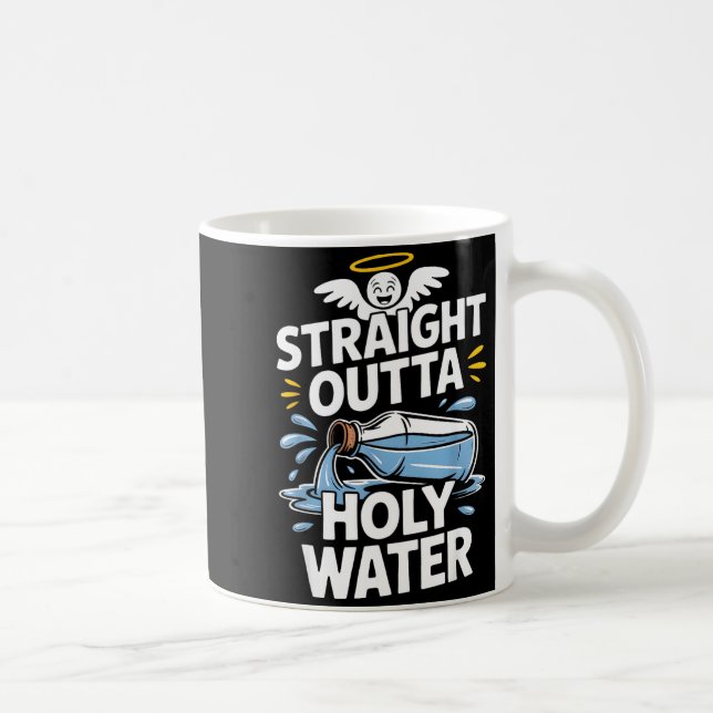 Caneca De Café Straight Outta Holy Water Christian Faith Funny Je (Direita)