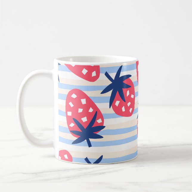 Caneca De Café Strawberry Line Art: Padrão Doce Sem Olho (Esquerda)
