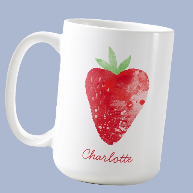 Caneca De Café Strawberry Watercolor Personalizada (Watercolor strawberry art personalized name coffee mug)