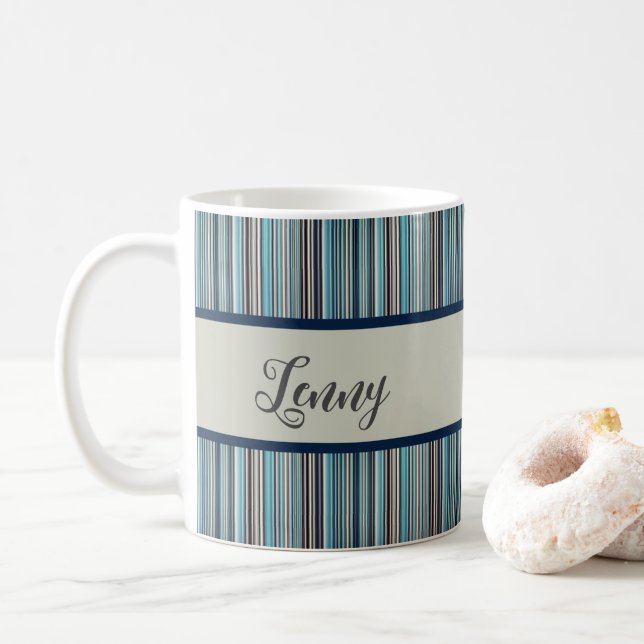 Caneca De Café Streifenmuster blau grau (Com Donut)