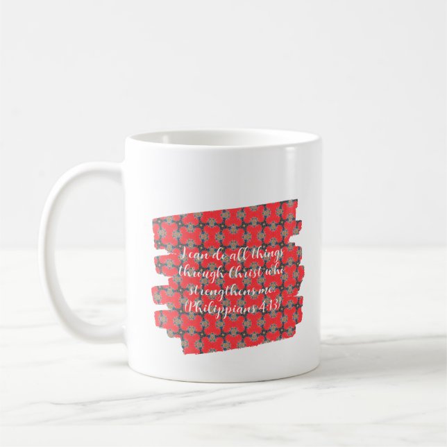 Caneca De Café Strength Scripture Red Floral Pattern (Esquerda)