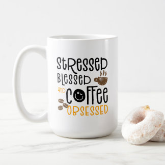Caneca De Café Stressed Blessed and Coffee Obsessed,