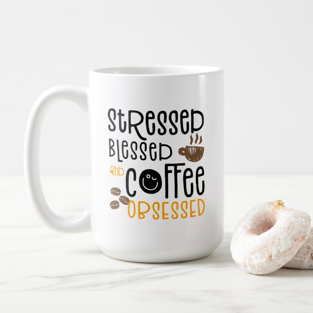 Caneca De Café Stressed Blessed and Coffee Obsessed, (Com Donut)